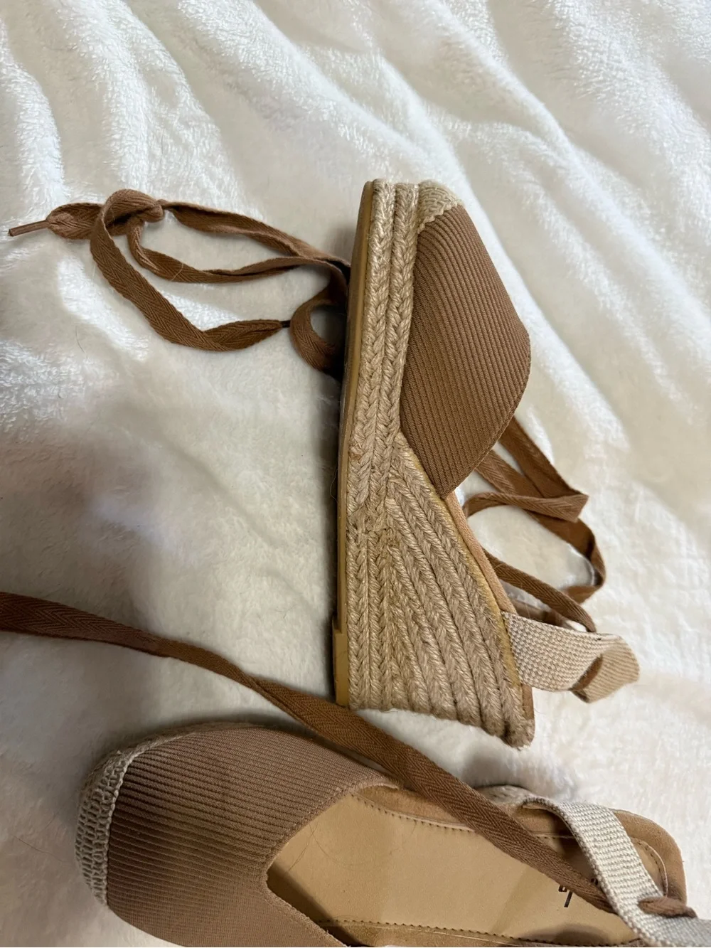 SHEIN Brown Lace-Up Espadrille Flats with Woven Toe